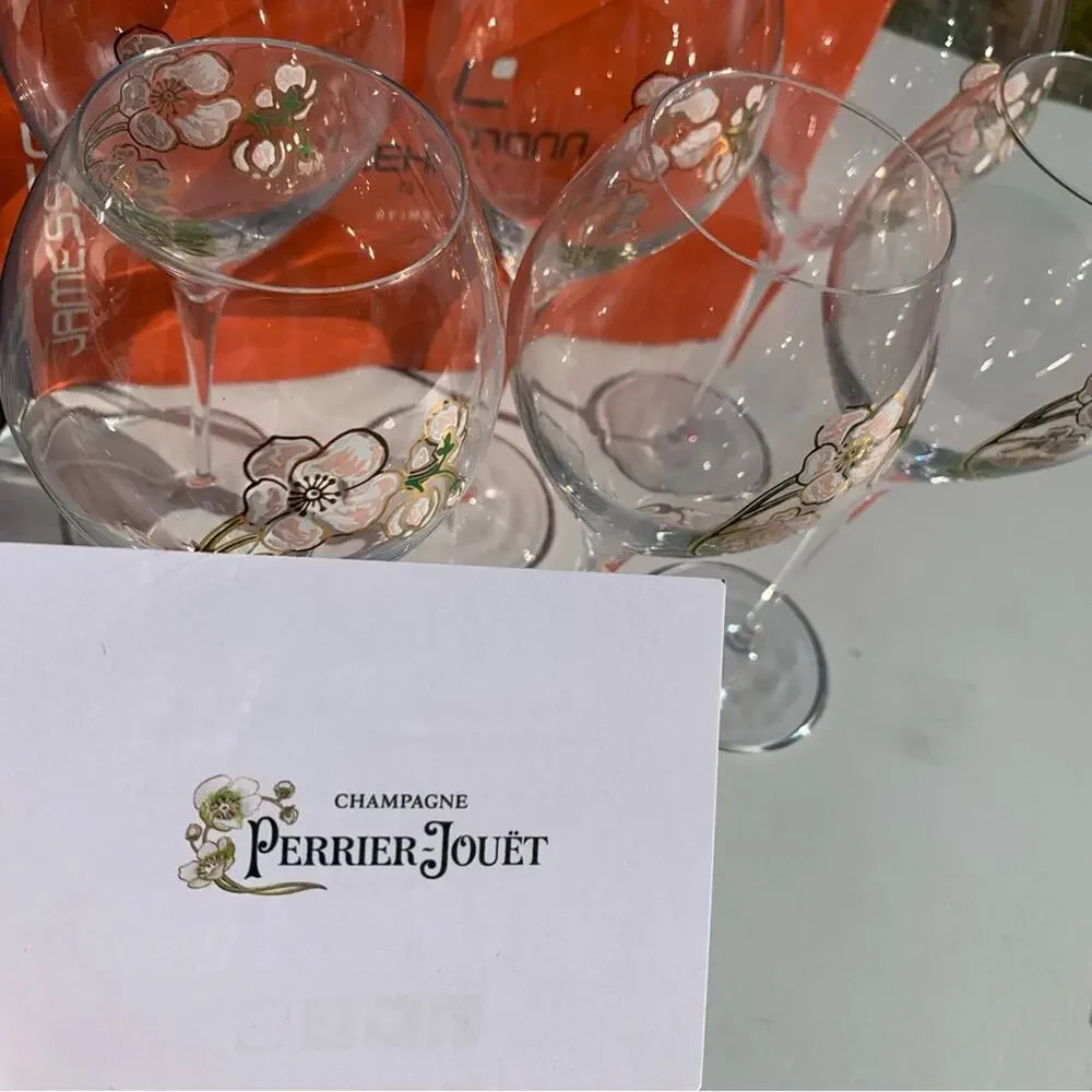 Perrier Jouet Verre Belle Epoque Hand Painted Animone Grand Champagne 6pc Set